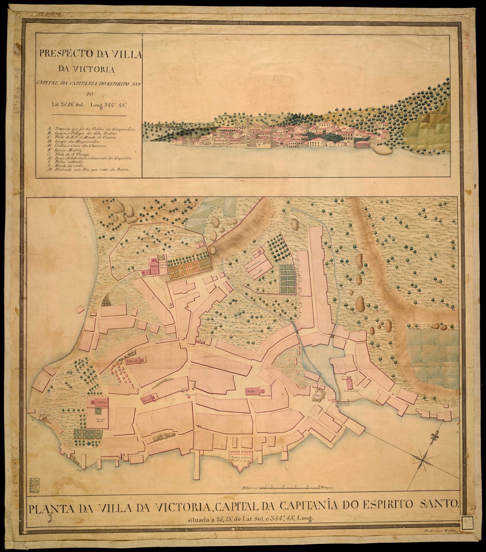 Prespecto da Villa da Victoria e Planta da villa da Victoria : capital da capitania do Espírito Santo (1767)